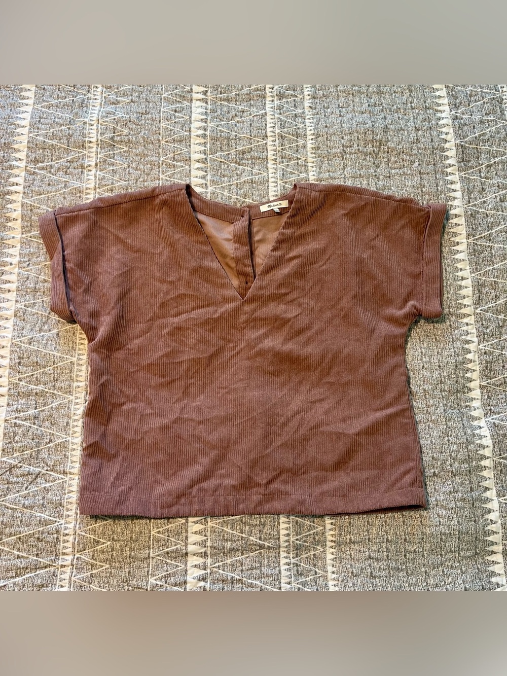 Madewell Corduroy V-Neck Top Harvest Moon Button Back Cropped L